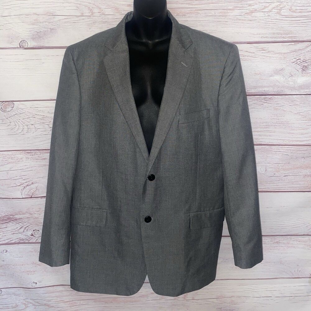 Adolfo Mens Blazer 44R Gray High Twist Microtech 2 Button Sport Coat